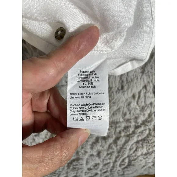 J. Crew White Ruffle Trim Button Up Shirt In 100 % Linen Size 2X New Collared - Picture 5 of 6